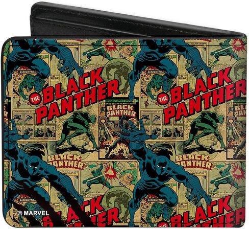 Buckle-Down Men's PU Bifold Wallet-The Black Panther Action Poses/Issue #2 Cover/Comic Blocks, Multicolor, 4.0" x 3.5" in Saudi Arabia