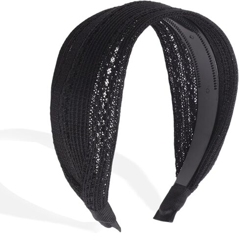 VOCOSTE Wide Headbands for Women, Large Head Bands for Women's Hair Non-slip, Extra Wide Bohemia Headbands, Thick Headbands with Teeth Hair Accessories, Black in Saudi Arabia