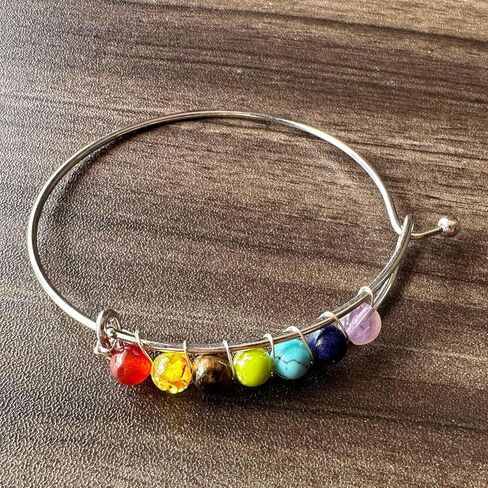 Yoga Colorful Chakra Stone Bracelet Alloy Wire Around Cuff Bracelet in Saudi Arabia