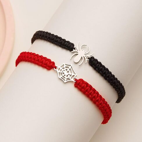 Spider Matching Bracelets for Couples Halloween Couple Bracelets Handmade Woven Couple Bracelets Y2K Friendship Bracelets Pinky Promise Bracelets Halloween Prom Jewelry in Kuwait