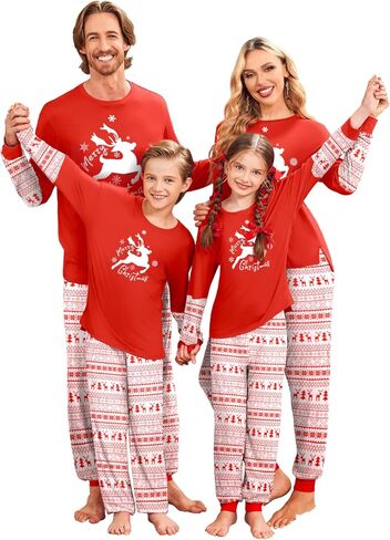 Ekouaer Family Christmas Pajamas Matching Sets Soft Long Sleeve Couple Pjs Xmas Sleepwear Holiday Lounge Set in Kuwait