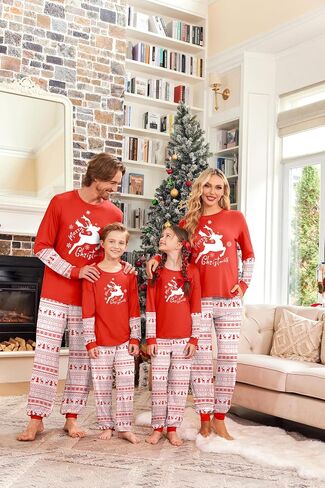 Ekouaer Family Christmas Pajamas Matching Sets Soft Long Sleeve Couple Pjs Xmas Sleepwear Holiday Lounge Set in Kuwait