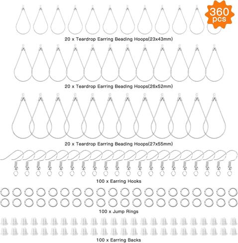 380pcs Hypoallergenic Earring Making Kit, Jewelry Making Earrings Supplies with Teardrop Round Beading Hoop,Earring Hooks,Jump Rings,Earring Backs for DIY Earring Craft(2 Colors, 2 Sizes) in Kuwait