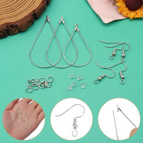 380pcs Hypoallergenic Earring Making Kit, Jewelry Making Earrings Supplies with Teardrop Round Beading Hoop,Earring Hooks,Jump Rings,Earring Backs for DIY Earring Craft(2 Colors, 2 Sizes) in Kuwait