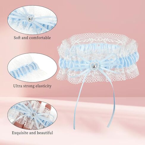 Molain Blue Lace Garter Belt, Lace Belts Bridal Garter with Rhinestone Satin Bow, Bridal Wedding Garter Gift for Bride in Saudi Arabia