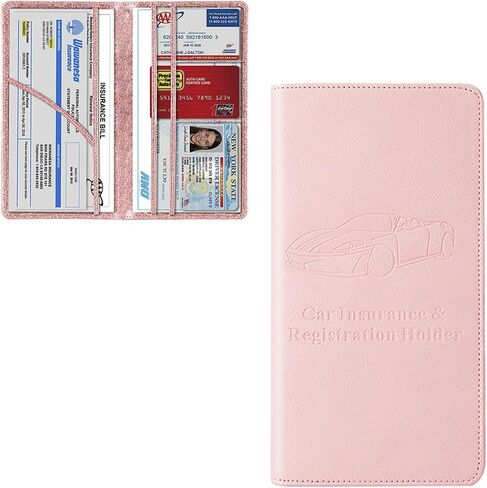 Mandark Car Registration and Insurance Holder, Auto Glove Box Organizer with Magnetic Closure, PU Leather Vehicle Essential Card Document License Compartment Wallet, Universal Fit（Pink） in Kuwait