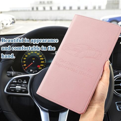 Mandark Car Registration and Insurance Holder, Auto Glove Box Organizer with Magnetic Closure, PU Leather Vehicle Essential Card Document License Compartment Wallet, Universal Fit（Pink） in Kuwait