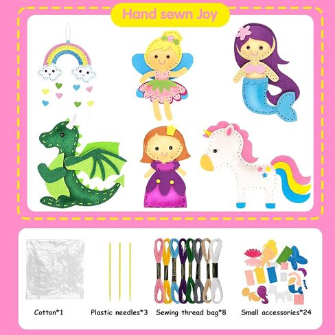 Miunana Sewing Kit for Girls 8-12 Arts & Crafts, 6 Easy DIY Activities of Stuffed Animal Dolls Learn to Sew Toys for Girl Birthday Gifts in Saudi Arabia