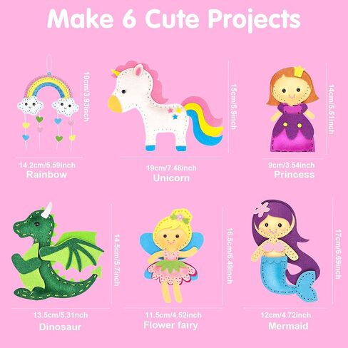 Miunana Sewing Kit for Girls 8-12 Arts & Crafts, 6 Easy DIY Activities of Stuffed Animal Dolls Learn to Sew Toys for Girl Birthday Gifts in Saudi Arabia