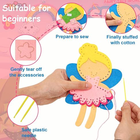 Miunana Sewing Kit for Girls 8-12 Arts & Crafts, 6 Easy DIY Activities of Stuffed Animal Dolls Learn to Sew Toys for Girl Birthday Gifts in Saudi Arabia