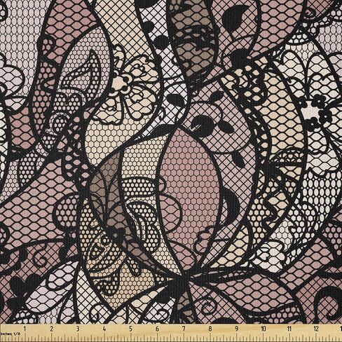Ambesonne Bowling Party Fabric من The Yard، دبابيس البولينج المسطحة نمط مرسومة باليد نمط طباعة هواية أحادية اللون، نسيج محبوك مطاطي لخياطة الملابس والحرف الفنية، 2 ياردة، أبيض بني in Kuwait