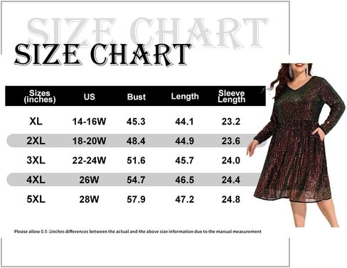 CARCOS Plus Size Sequin Dresses for Women V Neck Long Sleeve Party Dress Sparkle Club Dresses Evening Wedding Dresses XL-5XL in Saudi Arabia
