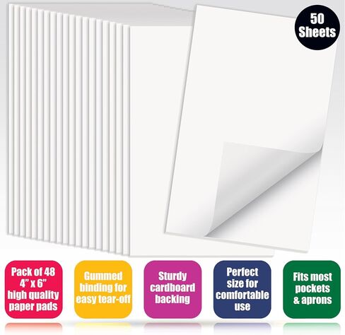 Better Office Products Blank Scratch Note Pads, 4" x 6" Pads, Server Notepads, 50 Sheets per Pad, Memo Pads, Gummed Binding for Easy Tear-off (24 Pack) in Saudi Arabia