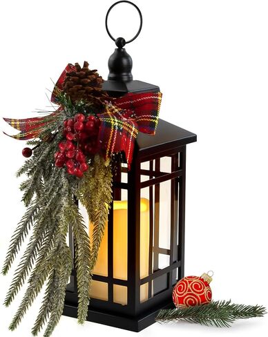 Christmas Lanterns Decorative Indoor with LED Candle Christmas Centerpieces Table Decor ,14IN Outdoor Christmas Vintage Lantern with Xmas Ornament for Home Indoor Holiday Party Decorations in Saudi Arabia