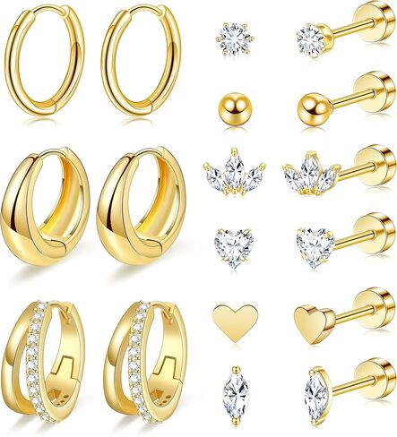 مجموعة أقراط ذهبية مسطحة الظهر للنساء من الفولاذ المقاوم للصدأ الجراحي المضاد للحساسية in Kuwait