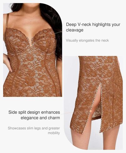 Popilush Lace Corset Dress with Built in Shapewear Formal Cocktail Dresses for Women Deep V Neck Side Slit Bodycon Midi Dress in Kuwait