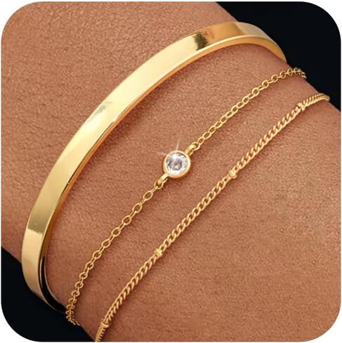 Gold Bracelets for Women Trendy, 14K Gold Cuff Bracelets for Women Stackable Tennis Bracelets for Women Non Tarnish Bracelet Set Gold Jewelry for Women in Saudi Arabia