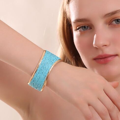 Raffia Irregular Wave Cuff Bracelet for Women, Chunky Bangle Wide Open Cuff Bangle Statement Bracelet in Saudi Arabia