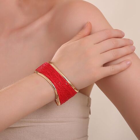 Raffia Irregular Wave Cuff Bracelet for Women, Chunky Bangle Wide Open Cuff Bangle Statement Bracelet in Kuwait