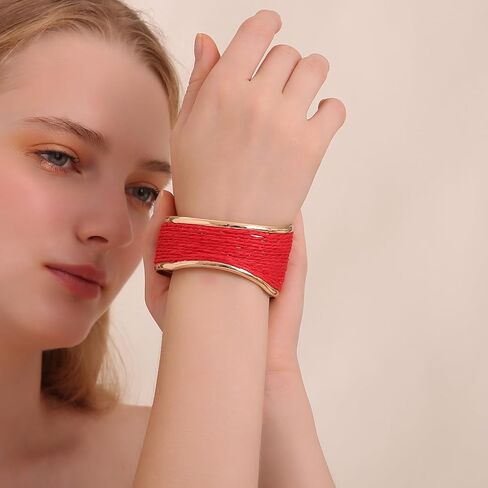 Raffia Irregular Wave Cuff Bracelet for Women, Chunky Bangle Wide Open Cuff Bangle Statement Bracelet in Kuwait