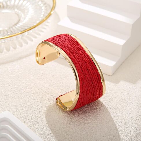 Raffia Irregular Wave Cuff Bracelet for Women, Chunky Bangle Wide Open Cuff Bangle Statement Bracelet in Kuwait