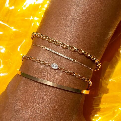Gold Bracelets for Women Trendy, 14K Gold Cuff Bracelets for Women Stackable Tennis Bracelets for Women Non Tarnish Bracelet Set Gold Jewelry for Women in Saudi Arabia