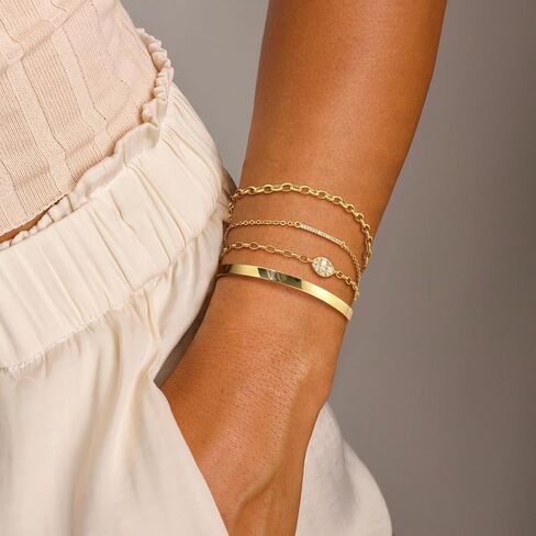 Gold Bracelets for Women Trendy, 14K Gold Cuff Bracelets for Women Stackable Tennis Bracelets for Women Non Tarnish Bracelet Set Gold Jewelry for Women in Saudi Arabia