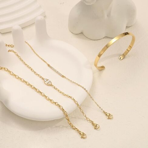 Gold Bracelets for Women Trendy, 14K Gold Cuff Bracelets for Women Stackable Tennis Bracelets for Women Non Tarnish Bracelet Set Gold Jewelry for Women in Saudi Arabia