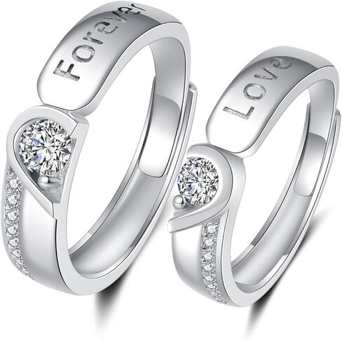خواتم الأزواج الحب للأبد من الفضة الإسترليني القابلة للتعديل وعد الزوجين خاتم الخطوبة والزفاف in Kuwait