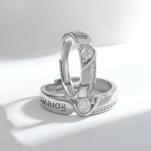 خواتم الأزواج الحب للأبد من الفضة الإسترليني القابلة للتعديل وعد الزوجين خاتم الخطوبة والزفاف in Kuwait