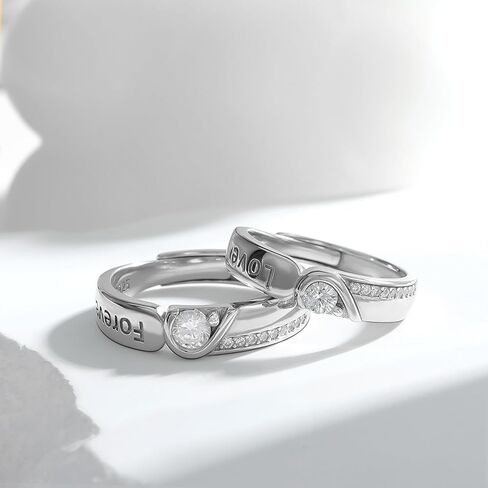 خواتم الأزواج الحب للأبد من الفضة الإسترليني القابلة للتعديل وعد الزوجين خاتم الخطوبة والزفاف in Kuwait