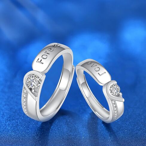 خواتم الأزواج الحب للأبد من الفضة الإسترليني القابلة للتعديل وعد الزوجين خاتم الخطوبة والزفاف in Kuwait