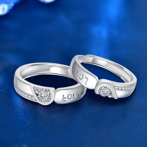 خواتم الأزواج الحب للأبد من الفضة الإسترليني القابلة للتعديل وعد الزوجين خاتم الخطوبة والزفاف in Kuwait