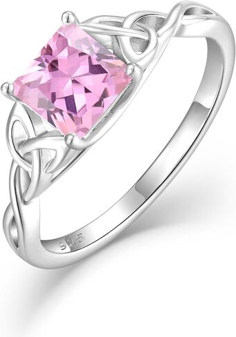 Celtic Knot Ring 925 Sterling Silver Princess Cut Promise Engagement Rings Trinity Irish Ring Birthstone Jewelry Gifts for Women Size 5-10 in Kuwait