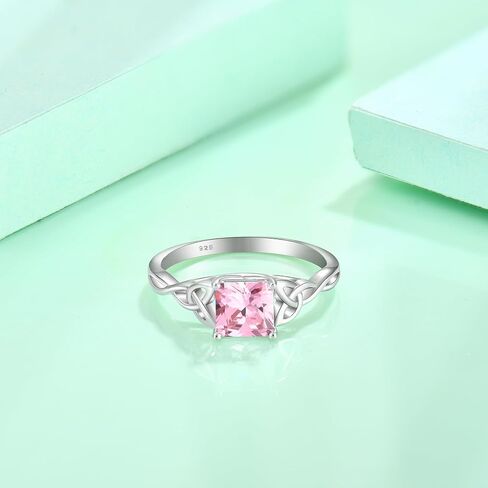 Celtic Knot Ring 925 Sterling Silver Princess Cut Promise Engagement Rings Trinity Irish Ring Birthstone Jewelry Gifts for Women Size 5-10 in Kuwait