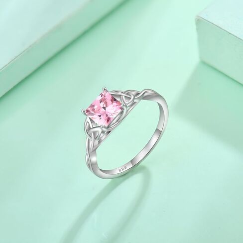 Celtic Knot Ring 925 Sterling Silver Princess Cut Promise Engagement Rings Trinity Irish Ring Birthstone Jewelry Gifts for Women Size 5-10 in Kuwait