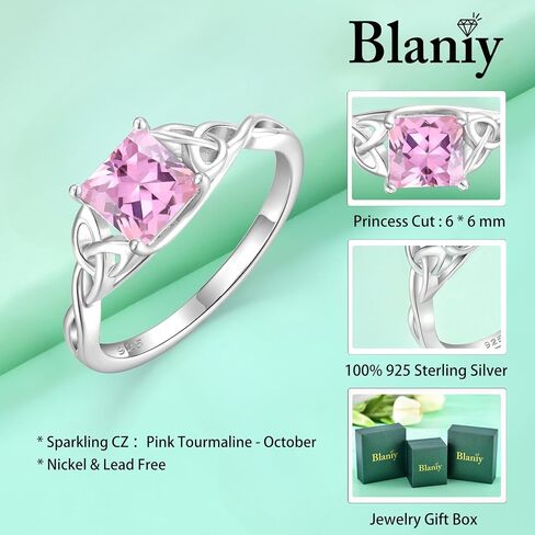 Celtic Knot Ring 925 Sterling Silver Princess Cut Promise Engagement Rings Trinity Irish Ring Birthstone Jewelry Gifts for Women Size 5-10 in Kuwait