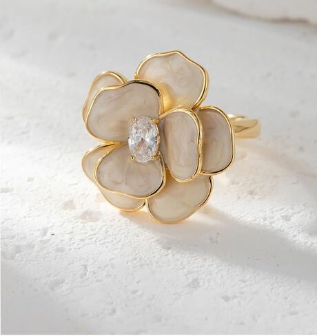 Kokoma Elegant Camellia Flower Ring for Women CZ Diamond Floral Statement Ring Open Wrap Finger Band Wedding Anniversary Promise Rings Dainty Jewelry in Saudi Arabia