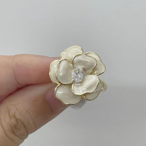 Kokoma Elegant Camellia Flower Ring for Women CZ Diamond Floral Statement Ring Open Wrap Finger Band Wedding Anniversary Promise Rings Dainty Jewelry in Saudi Arabia