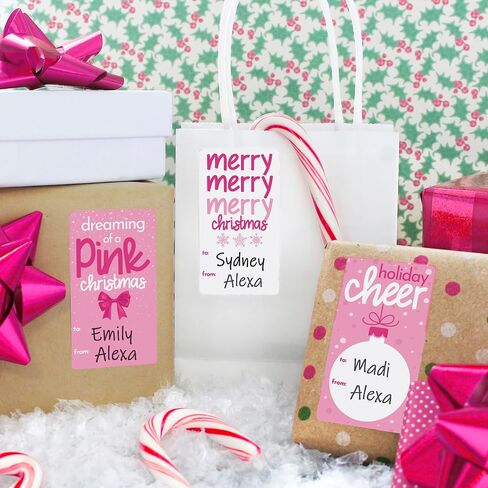 Pink Christmas Gift Tags, Peel and Stick Christmas Gift Tags - 75 Labels Pink Style Holiday Self Adhesive Gift Wrap Tags for Girls in Saudi Arabia