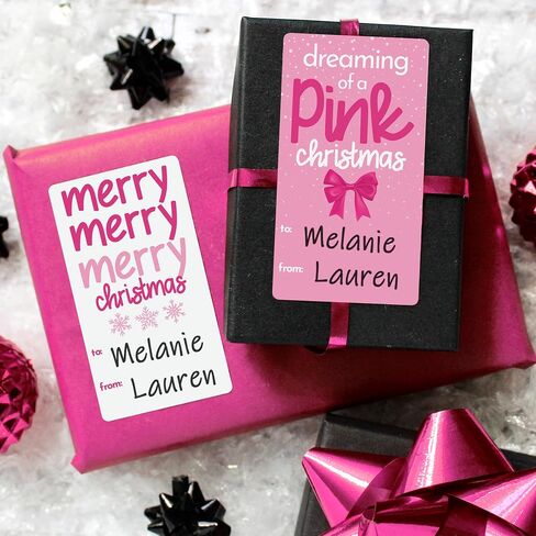 Pink Christmas Gift Tags, Peel and Stick Christmas Gift Tags - 75 Labels Pink Style Holiday Self Adhesive Gift Wrap Tags for Girls in Saudi Arabia