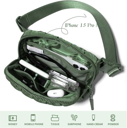 هدايا جيتوس الرائجة للنساء، حقائب كروس منتفخة للنساء، حقيبة حزام، حزمة فاني مع أشرطة قابلة للتعديل، حقيبة منتفخة خفيفة الوزن مبطنة، هدايا امرأة (أسود) in Kuwait