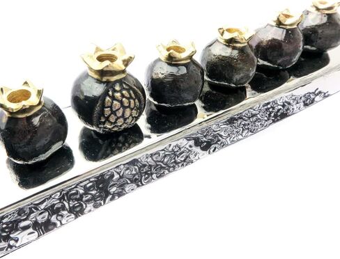 Hanukah Menorah Strip of Colored Pomegranate Candle Holders Designed by Artist (Copper) in Saudi Arabia