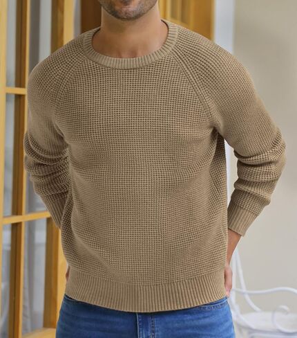 سترة رجالي من NITAGUT بلوفر بياقة دائرية ونسيج وافل محبوك ناعم وأكمام طويلة مع حافة مضلعة in Kuwait