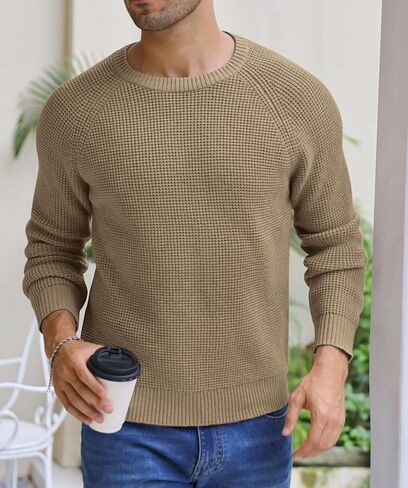 سترة رجالي من NITAGUT بلوفر بياقة دائرية ونسيج وافل محبوك ناعم وأكمام طويلة مع حافة مضلعة in Kuwait