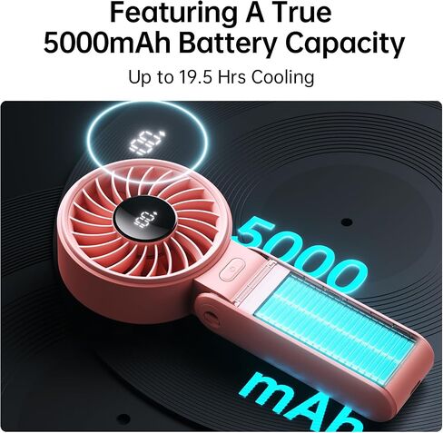 JISULIFE Handheld Fan Life7,2024 Powerful Portable Fan with LED Display,3600mAh,150°Folded,5 Speeds,Lanyard[13Hrs Max Cooling] 3-IN-1 Hand/Desk/Neck Fan,Travel Essentials Gifts for Women,Men(Black) in Saudi Arabia