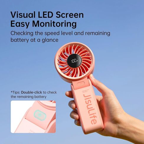JISULIFE Handheld Fan Life7,2024 Powerful Portable Fan with LED Display,3600mAh,150°Folded,5 Speeds,Lanyard[13Hrs Max Cooling] 3-IN-1 Hand/Desk/Neck Fan,Travel Essentials Gifts for Women,Men(Black) in Saudi Arabia