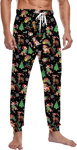 Men's Christmas Fleece Jogger Pajama Pant Funny Holiday Graphic Lounge Sleep Pants with Pockets in Kuwait