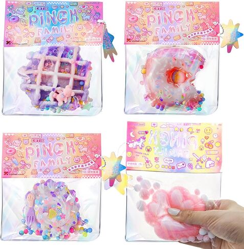 4 Pcs Taba Squeeze Cat Paw Donut Stress Ball Pinch Cute PVC Sensory Toys for Relieving Fidget Rising Animal Shaped Novelty Things Xmas Birthdays Cosplay Party Opp Packaging Gift Decorations in Saudi Arabia