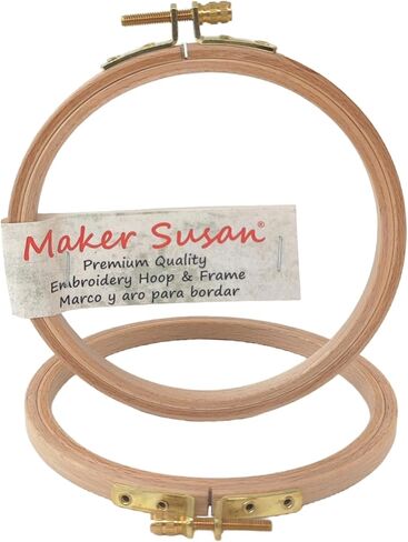 طوق تطريز خشبي مقاس 4 بوصات من Maker Susan، طوق دائري من خشب الزان بالغرز المتقاطعة مع برغي نحاسي قابل للتعديل، وأطواق وإطارات متقاطعة، مناسب للتطريز، والخياطة اليدوية (4 بوصات) in Kuwait